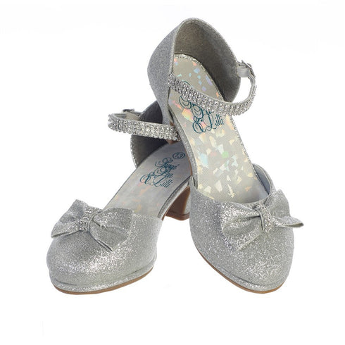 Swea Pea & Lilli Girls Silver Glitter Rhinestone Bella Shoes 9 Toddler-5 Kids - SophiasStyle.com