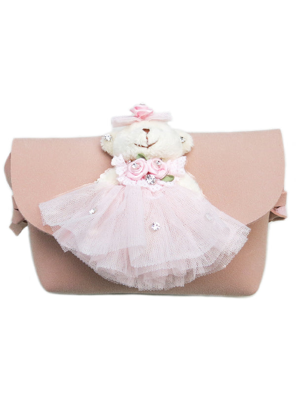 Girls Pink Bear Doll Synthetic Leather Strap Purse - SophiasStyle.com