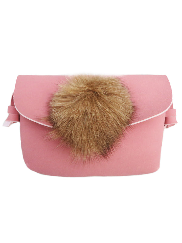 Girls Pink Fur Synthetic Leather Strap Purse - SophiasStyle.com