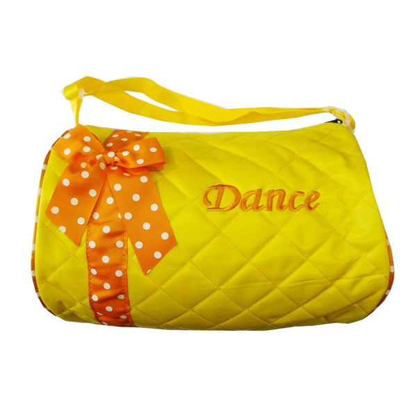 Girls Yellow Quilted Polka Dot Ribbon Detail Dance Duffel Bag - SophiasStyle.com