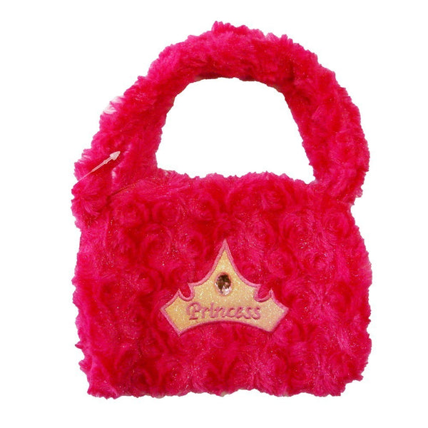 Girls Hot Pink Princess Crown Applique Stone Attached Velvet Purse - SophiasStyle.com