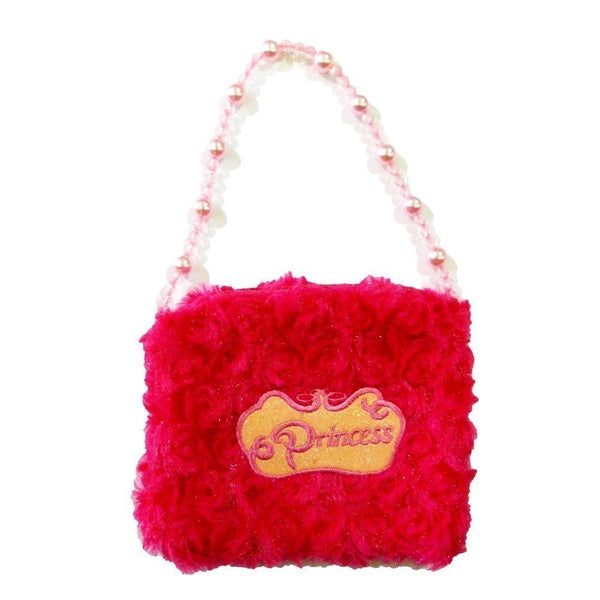 Girls Hot Pink Princess Crown Applique Pearl Shoulder Strap Velvet Purse - SophiasStyle.com