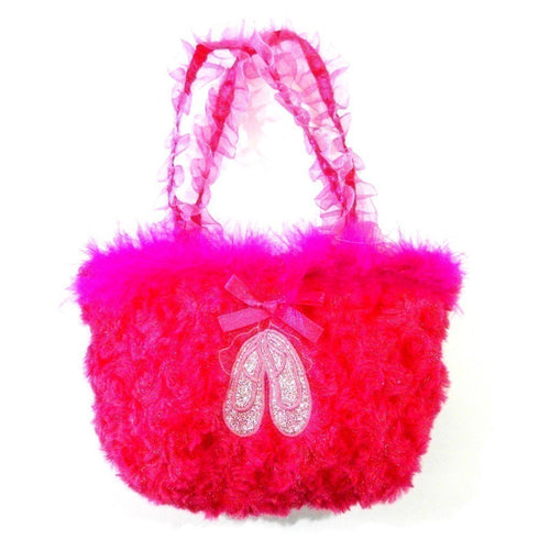 Girls Hot Pink Ruffle Straps Faux Ballet Shoes Velvet Purse - SophiasStyle.com