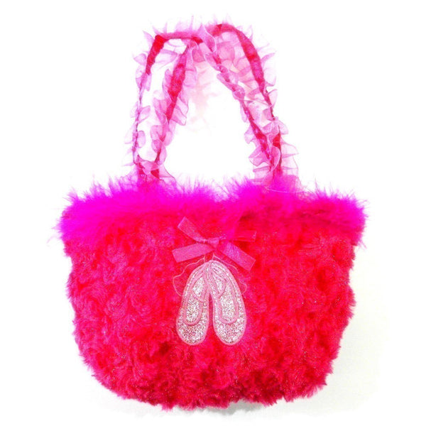 Girls Hot Pink Ruffle Straps Faux Ballet Shoes Velvet Purse - SophiasStyle.com