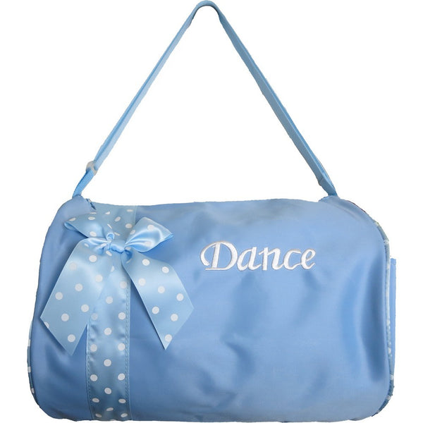 Girls Blue Polka Dot Ribbon Detail "Dance" Embroidery Duffel Bag - SophiasStyle.com