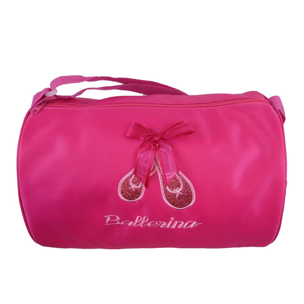 Girls Hot Pink Sparkle Ballet Shoes Bow "Ballerina" Duffle - SophiasStyle.com