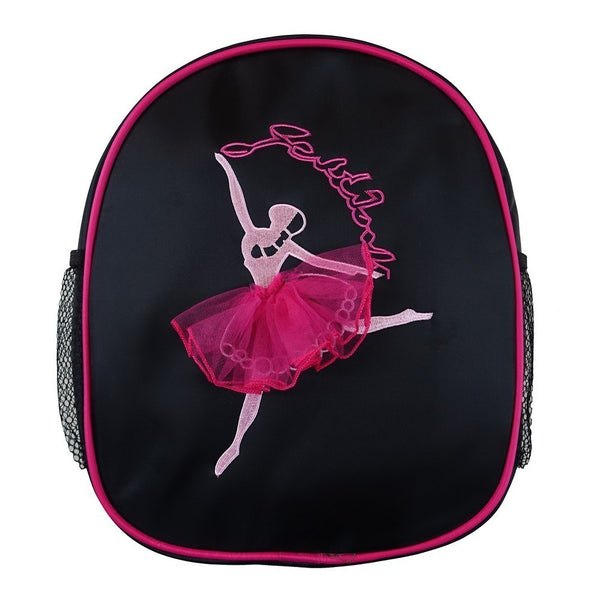 Girls Black Hot Pink Ballet Girl Print Dance Stylish Backpack - SophiasStyle.com