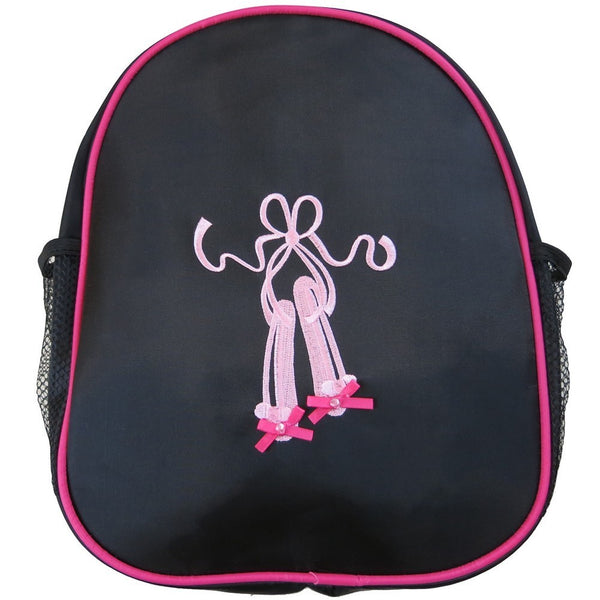 Girls Black Pink Ballet Shoe Mesh Side Pockets Stylish Backpack - SophiasStyle.com
