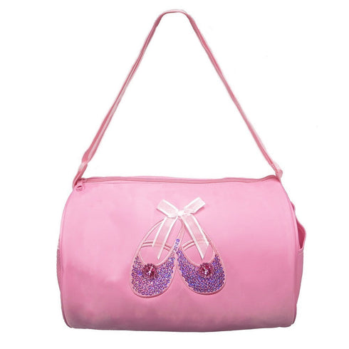 Girls Pink Rhinestone Sequin Ballet Shoe Applique Duffel Bag - SophiasStyle.com