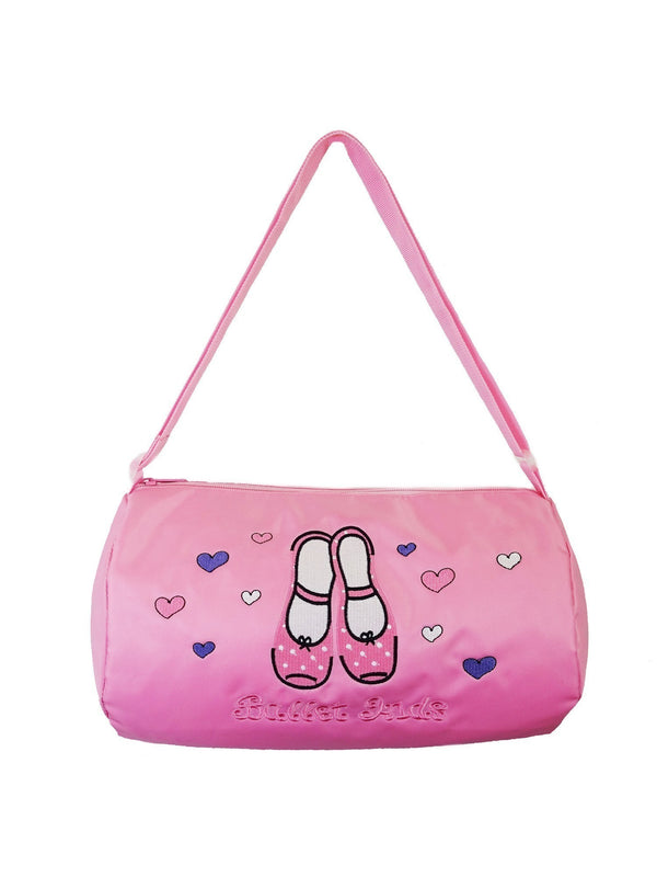 Girls Pink "Ballet Kids" Heart Shoes Print Zippered Dance Duffle Bag - SophiasStyle.com