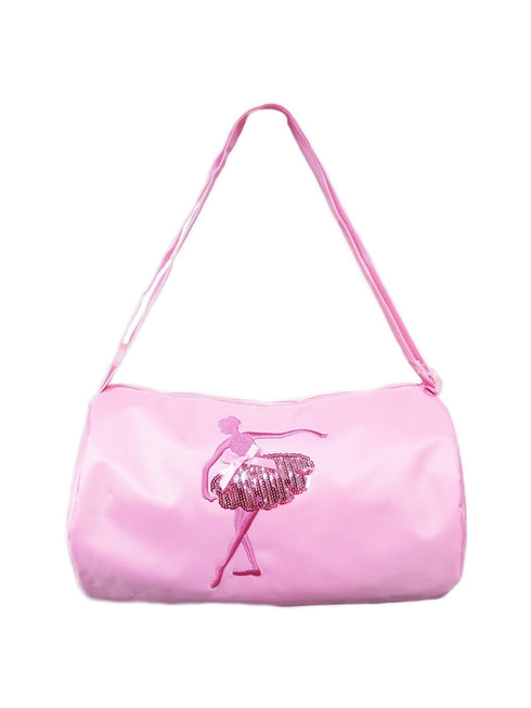 Girls Pink Sequined Dancer Applique Zippered Tie Dance Duffle Bag - SophiasStyle.com