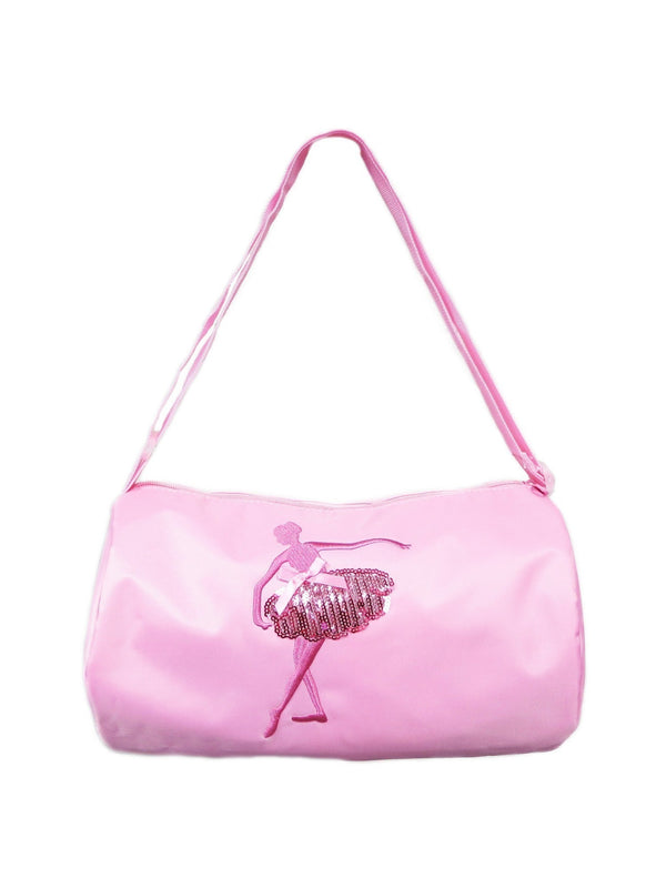 Girls Pink Sequined Dancer Applique Zippered Tie Dance Duffle Bag - SophiasStyle.com
