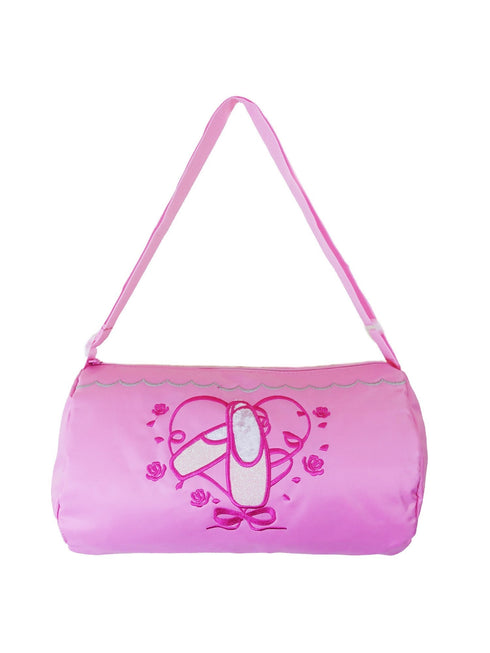Girls Pink Ballet Shoes Rose Detailed Zippered Dance Duffle Bag - SophiasStyle.com