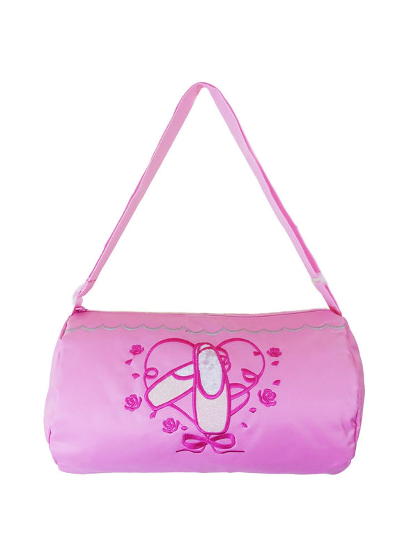 Girls Pink Ballet Shoes Rose Detailed Zippered Dance Duffle Bag - SophiasStyle.com