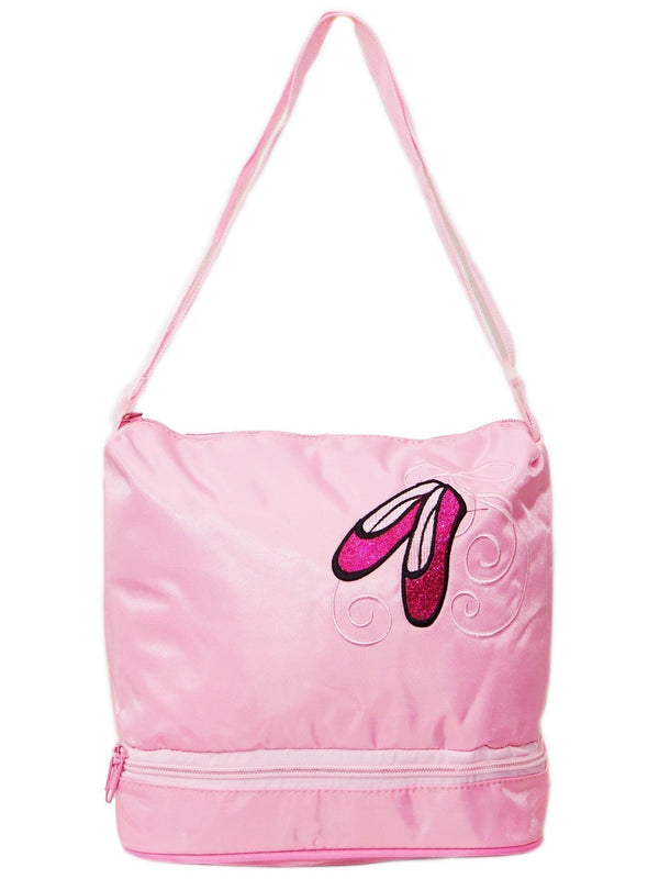 Girls Pink Ballet Shoe Applique Dual Compartment Zippered Dance Bag - SophiasStyle.com