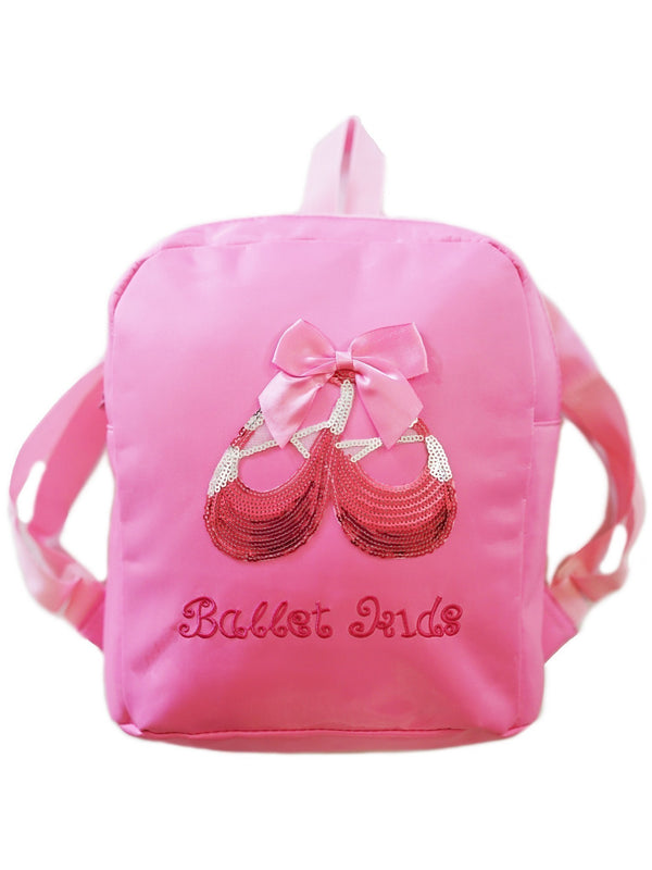 Girls Pink "Ballet Kids" Shoes Sequin Applique Zipper Dance Back Pack - SophiasStyle.com
