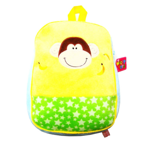 Girls Yellow Green Yellow Star Pattern Monkey Applique School Backpack - SophiasStyle.com