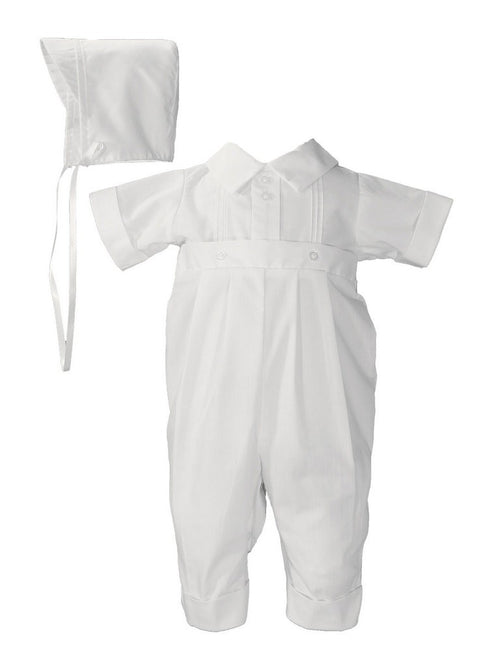 Baby Boys White Poly Cotton One Piece Pin Tucking Christening Coverall NB-24M - SophiasStyle.com