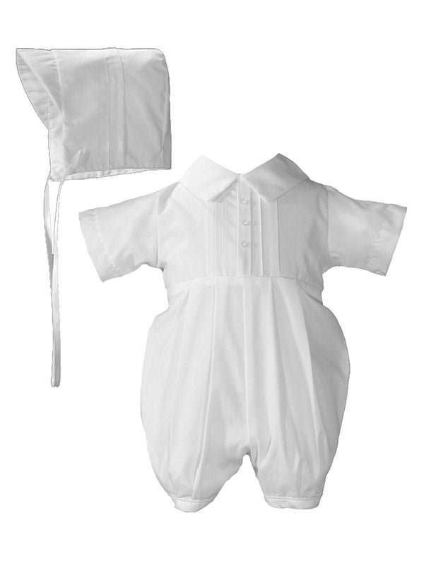 Baby Boys White Polycotton Pin Tucked Baptism Romper 0-12M - SophiasStyle.com