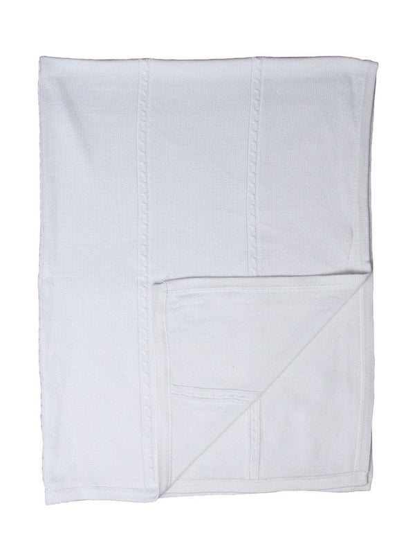 Little Things Mean A Lot White Cable Pattern Christening Blanket - SophiasStyle.com