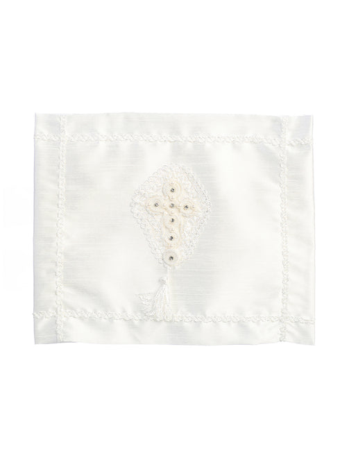 Tip Top Kids Unisex Baby White Rhinestone Pearl Cross Tassel Baptism Blanket - SophiasStyle.com
