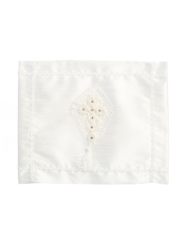 Tip Top Kids Unisex Baby White Rhinestone Pearl Cross Tassel Baptism Blanket - SophiasStyle.com