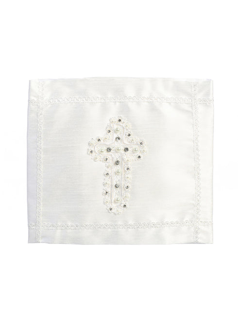 Tip Top Kids Unisex Baby White Rhinestone Pearl Embroidered Baptism Blanket - SophiasStyle.com