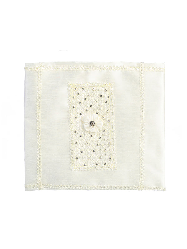 Tip Top Kids Unisex Baby White Rhinestone Flower Baptism Blanket - SophiasStyle.com