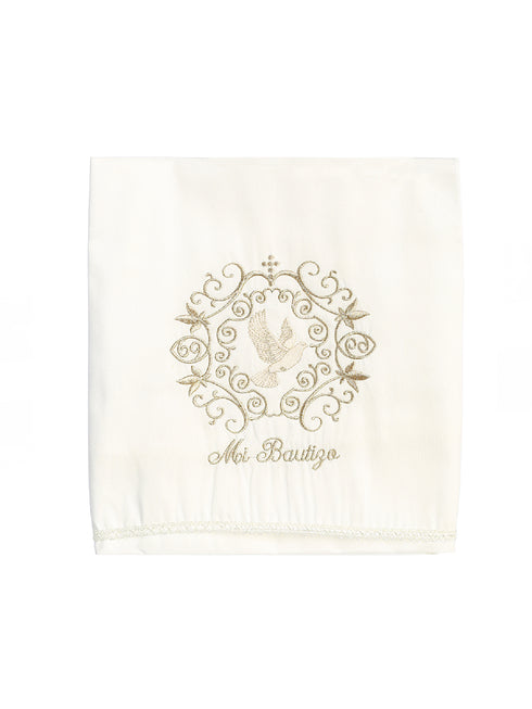 Tip Top Kids Unisex Baby White Gold Dove Mi Bautizo Embroidered Baptism Blanket - SophiasStyle.com