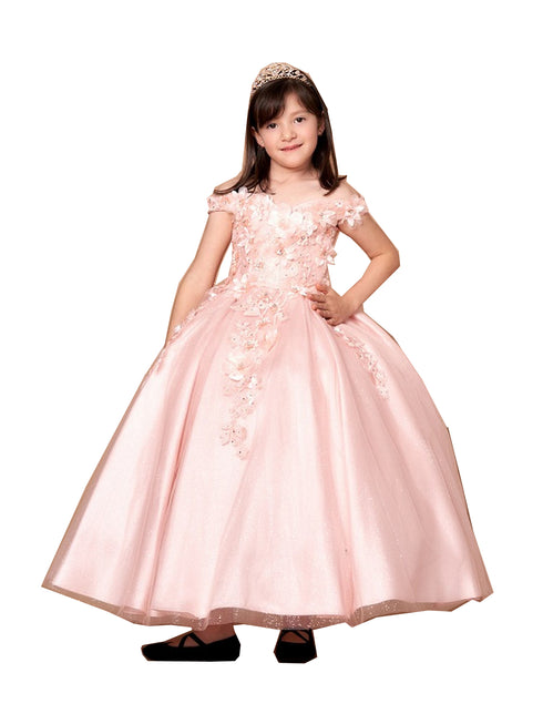 Big Girls Blush 3D Flower Organza Lace Off Shoulder Pageant Dress 8-16 - SophiasStyle.com