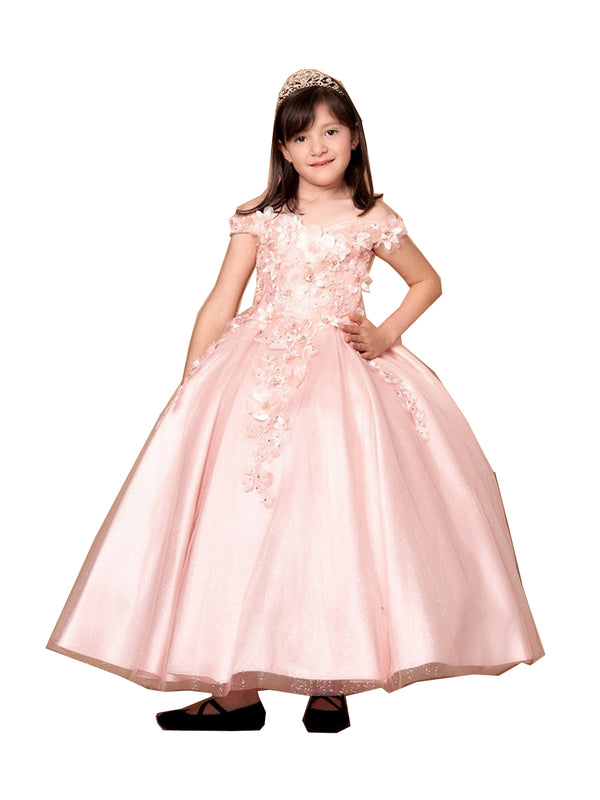 Big Girls Blush 3D Flower Organza Lace Off Shoulder Pageant Dress 8-16 - SophiasStyle.com