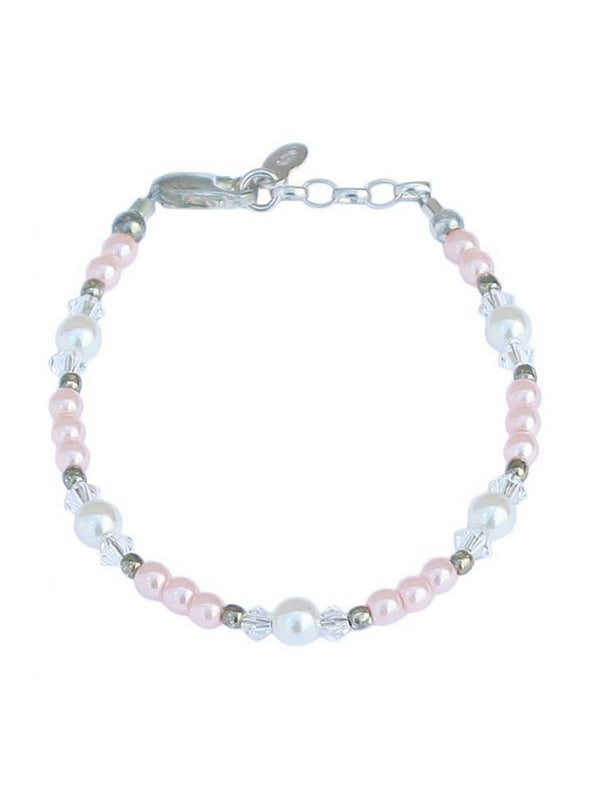 Little Things Mean A Lot Girls Pink Pearl Crystal Cross Bracelet 0-5 - SophiasStyle.com