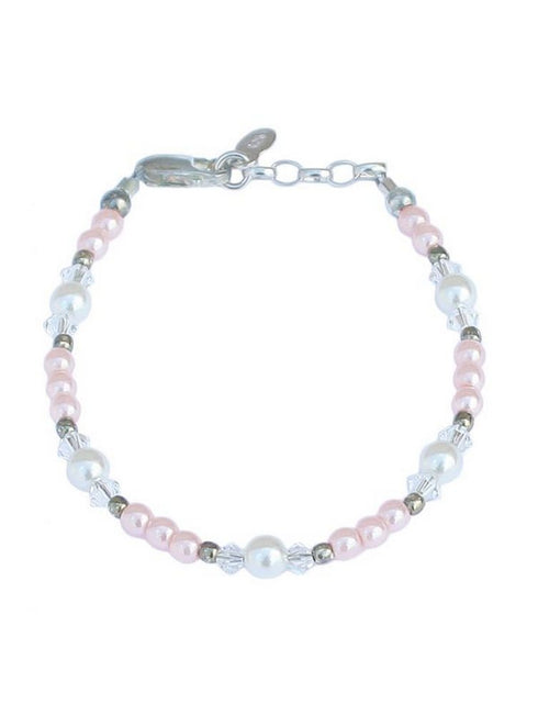 Little Things Mean A Lot Girls Pink Pearl Crystal Cross Bracelet 0-5 - SophiasStyle.com