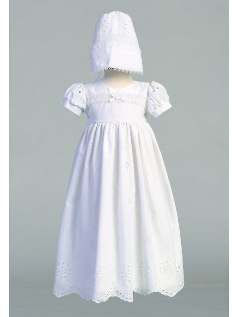 Lito Baby Girls White Embroidered Cotton Eyelet Christening Gown 0-18 Months - SophiasStyle.com