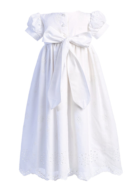 Lito Baby Girls White Embroidered Cotton Eyelet Christening Gown 0-18 Months - SophiasStyle.com