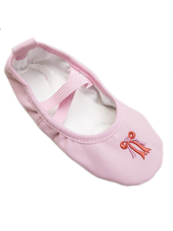 Little Girls Pink Leather Red Bow Detail Ballet Shoes 6-10 Toddler - SophiasStyle.com