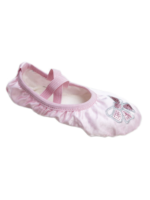 Big Girls Pink Satin Sequin Bow Detail Ballet Shoes 11-13 Kids - SophiasStyle.com