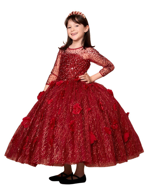 Girls Bahama Blue Floral Appliques Ball Gown 3-16 - SophiasStyle.com