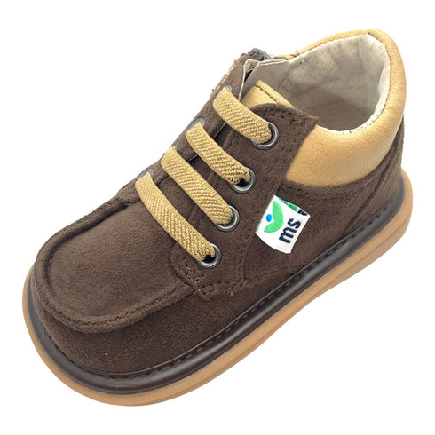 Mooshu Trainers Baby Girls Chocolate Suede Squeaky Bailey Ankle Boots 3-4 Baby - SophiasStyle.com
