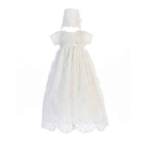 Swea Pea & Lilli Baby Girls White Tulle Bonnie Hat Christening Dress 0-18M - SophiasStyle.com