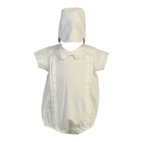 Baby Boys White Cotton Short Sleeved Bow Christening Romper 0-18M - SophiasStyle.com