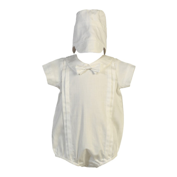 Baby Boys White Cotton Short Sleeved Bow Christening Romper 0-18M - SophiasStyle.com