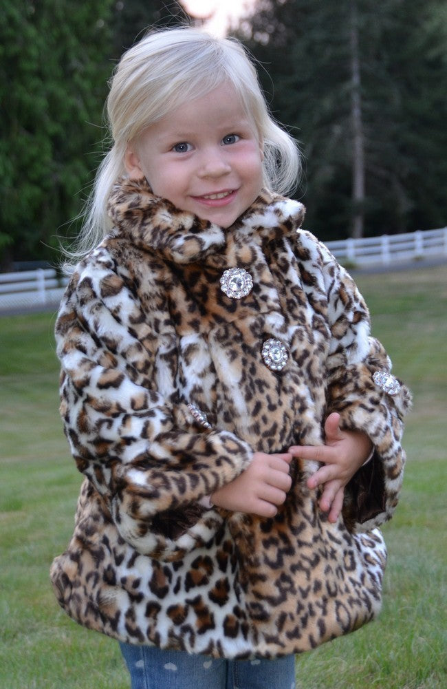 Big Girls Snow Leopard Faux Coat 7-12 main image 1