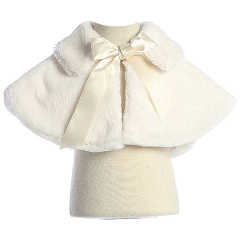Sweet Kids Big Girls Ivory Fluffy Faux Ribbon Closure Cape 8-12 - SophiasStyle.com