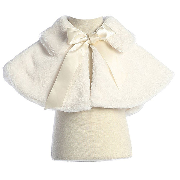 Sweet Kids Baby Girls Ivory Fluffy Faux Ribbon Closure Cape 9-24M - SophiasStyle.com
