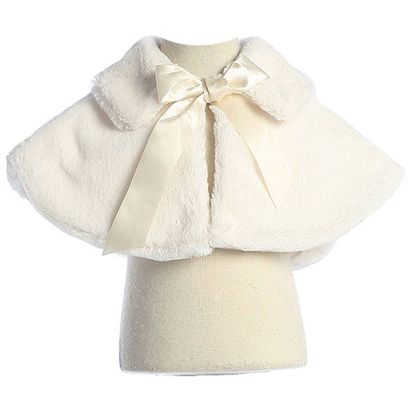 Sweet Kids Baby Girls Ivory Fluffy Faux Ribbon Closure Cape 9-24M - SophiasStyle.com