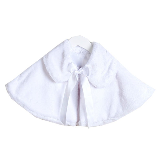Sweet Kids Big Girls White Satin Tie Collared Elegant Faux Fur Cape 8-12 - SophiasStyle.com