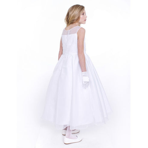 Petite Adele Big Girls White Chiffon A-line Pearls Flower Girl Dress 8-12 - SophiasStyle.com