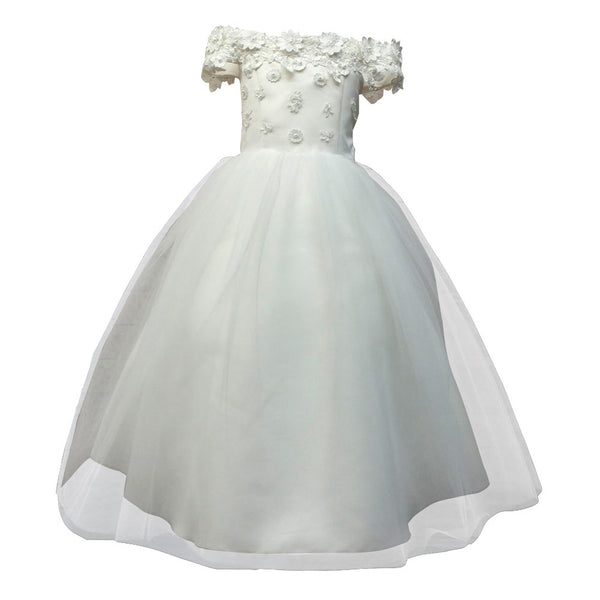 Petite Adele Little Girls Ivory Satin Tulle Off-Shoulder Flower Girl Dress 2T-6 - SophiasStyle.com