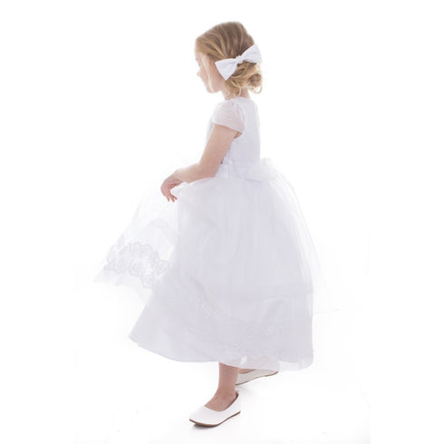 Petite Adele Little Girls White Lace Organza Grace Flower Girl Dress 2-6 - SophiasStyle.com